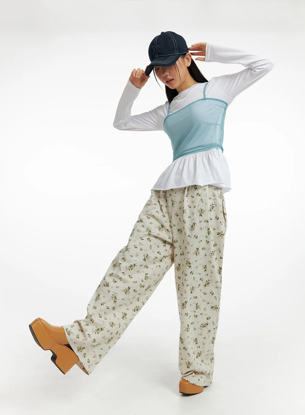 Floral Wide Leg Pants IM404 sold by Lewkin product image thumbnail 3