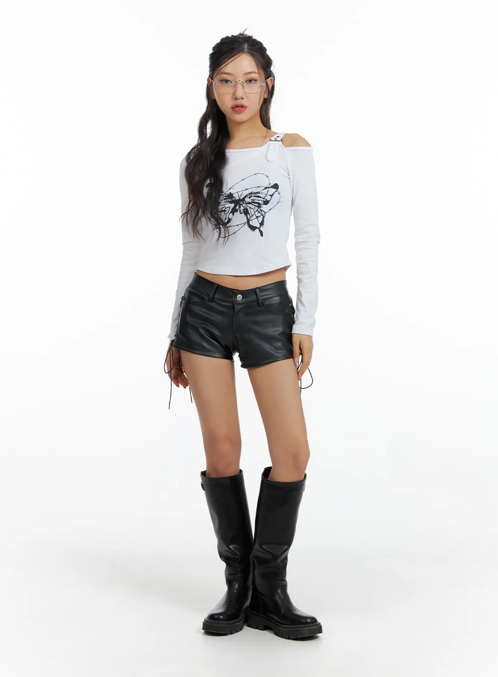 X-Strap Faux Leather Shorts CF427 sold by Lewkin product image thumbnail 3