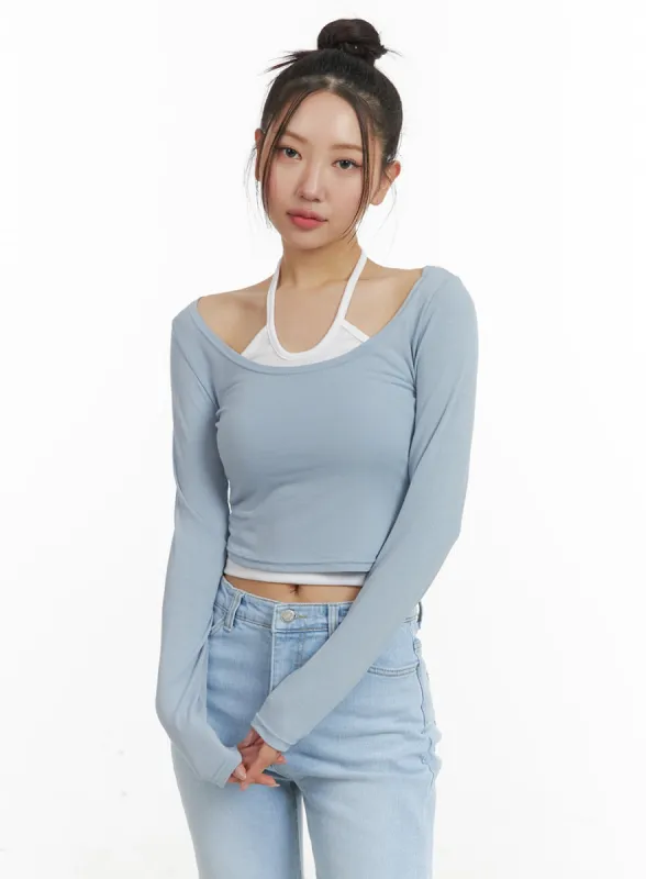 Cold Shoulder Halter Long Sleeve Top OA402 sold by Lewkin