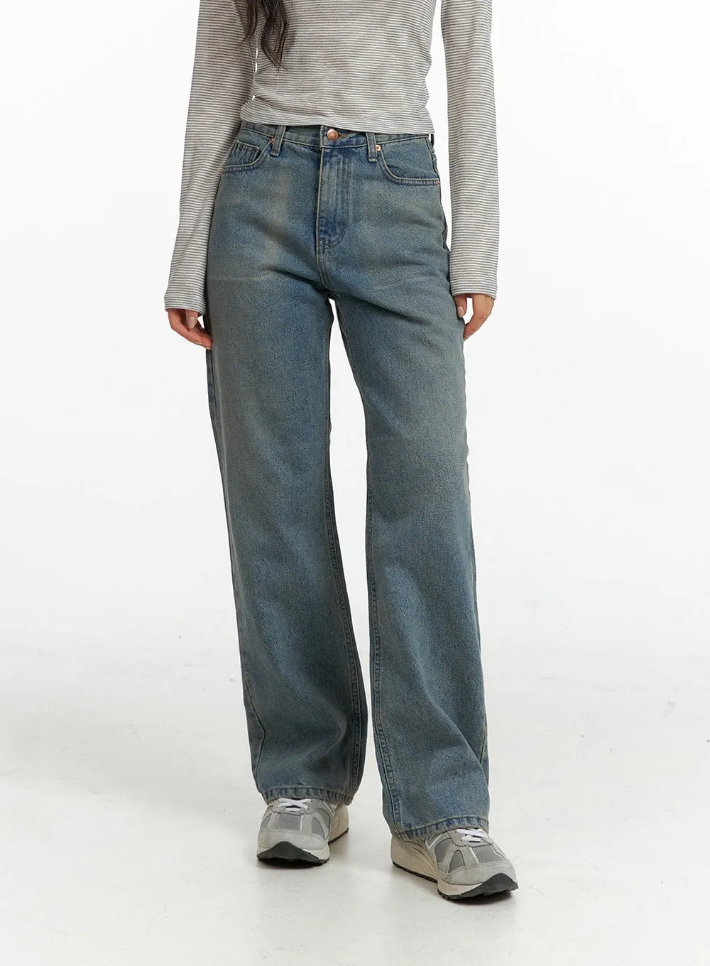 Solid Straight Leg Jeans CF407 sold by Lewkin