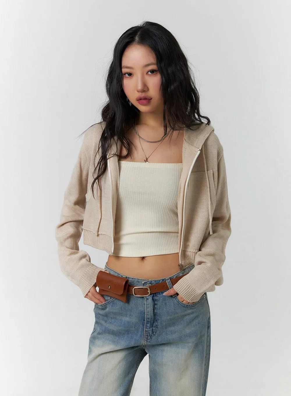 Solid Zipper Cropped Hoodie CF401 sold by Lewkin product image thumbnail 3