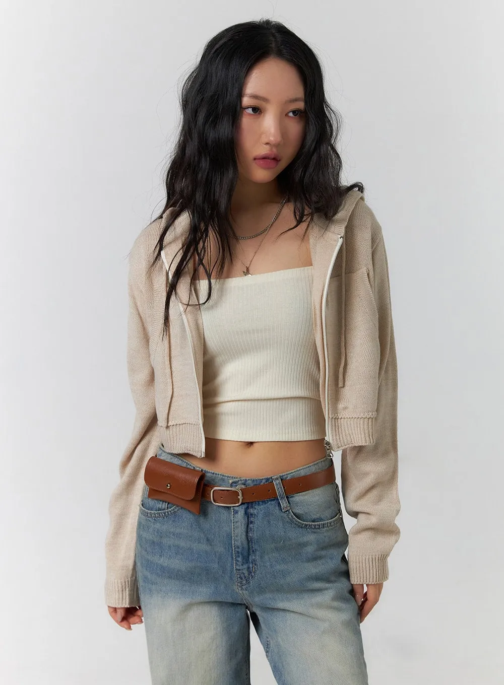 Solid Zipper Cropped Hoodie CF401 sold by Lewkin