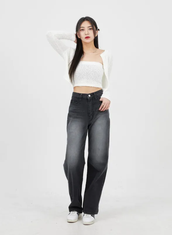 Wash Wide Leg Black Jeans BM317 sold by Lewkin