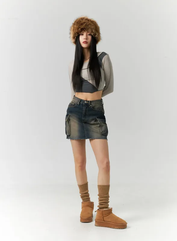 Washed Cargo Mini Skirt ID306 sold by Lewkin