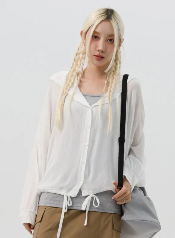 Buttoned Mesh Hoodie IS312 sold by Lewkin