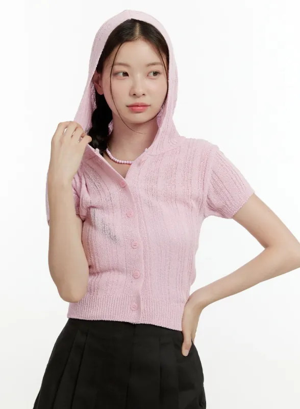 Summer Knit Hooded Short Sleeve Cardigan OL423 sold by Lewkin