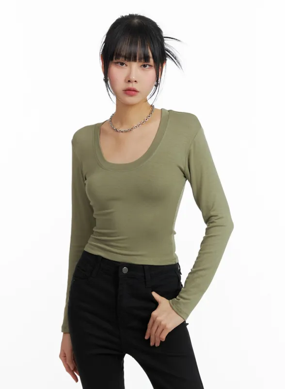 Slim Fit U-Neck Crop Tee IF402 sold by Lewkin