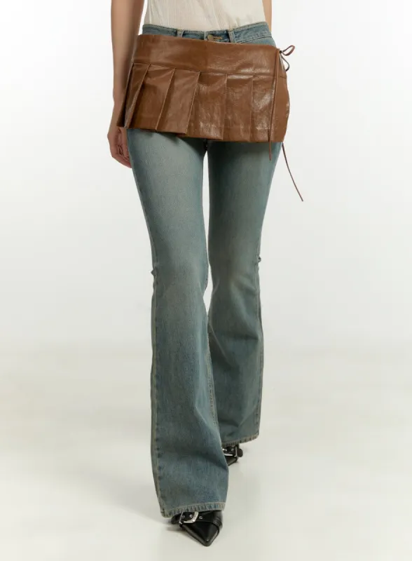 Faux Leather Pleated Wrap Mini Skirt CU426 sold by Lewkin