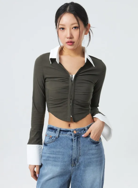 Ruched Cropped Shirt CM327 sold by Lewkin