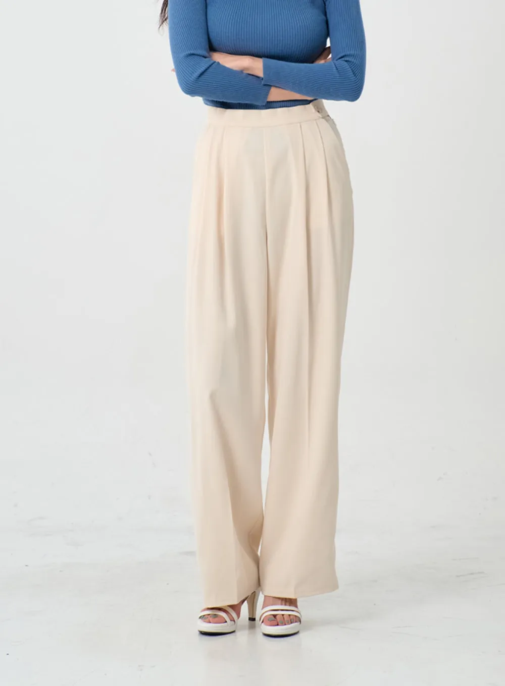 Button Wide Tailored Pants IO12 sold by Lewkin