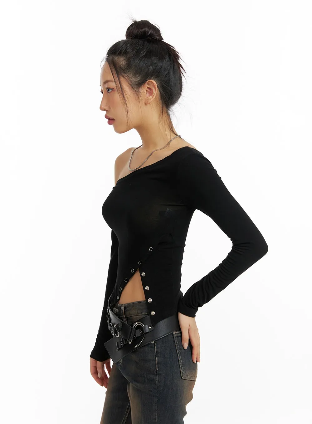 Asymmetrical One-Shoulder Side Cut Long Sleeve CF416 sold by Lewkin product image thumbnail 4