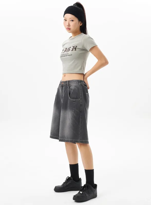 Denim Wide Bermuda Pants CU316 sold by Lewkin