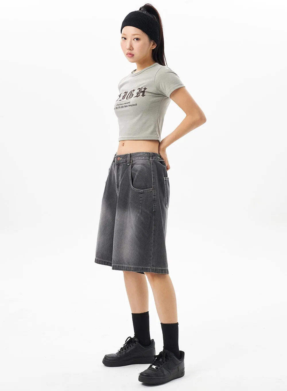 Denim Wide Bermuda Pants CU316 sold by Lewkin