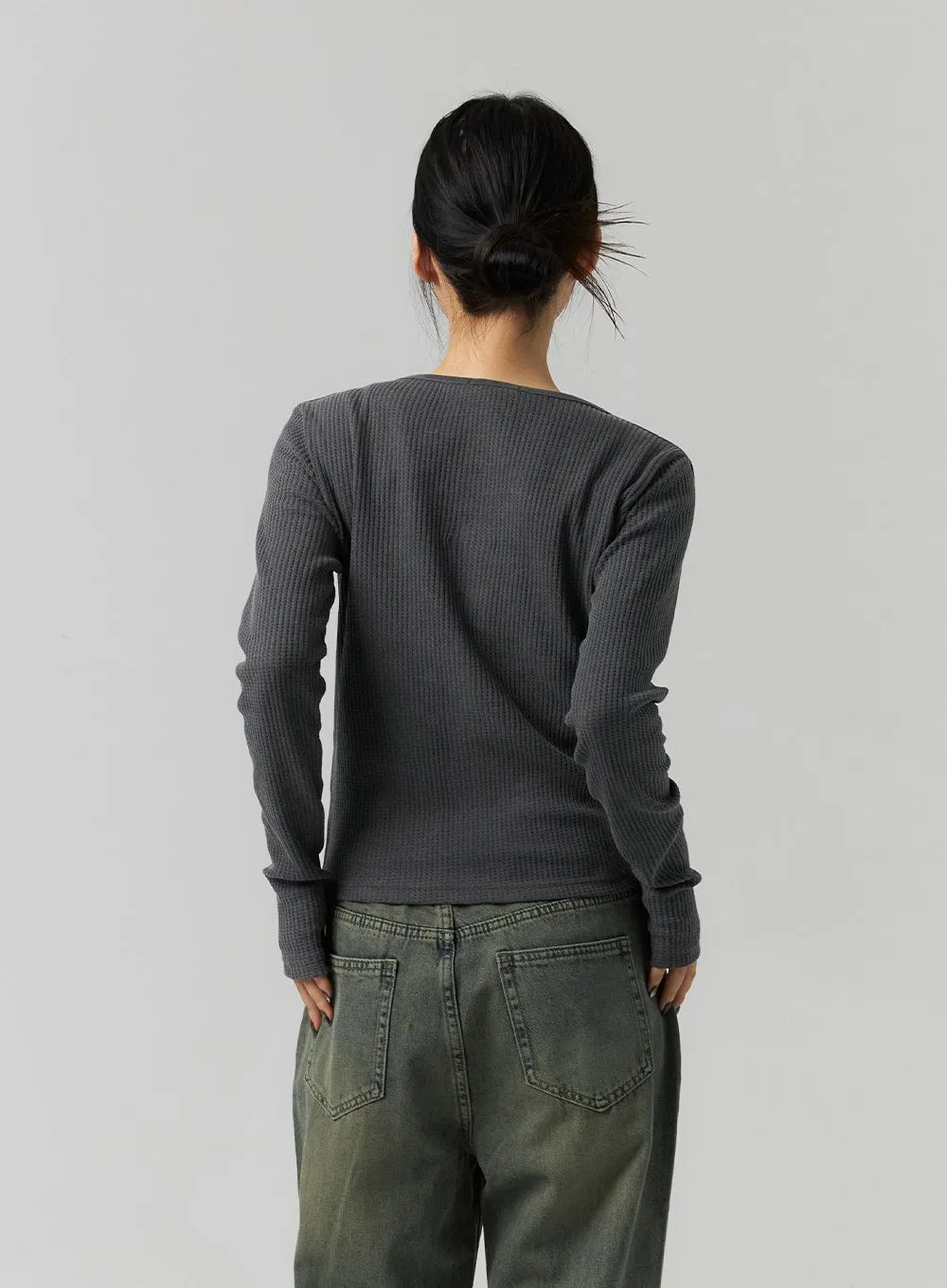 Ribbed V-Neck Zip Up Top CS314 sold by Lewkin product image thumbnail 5