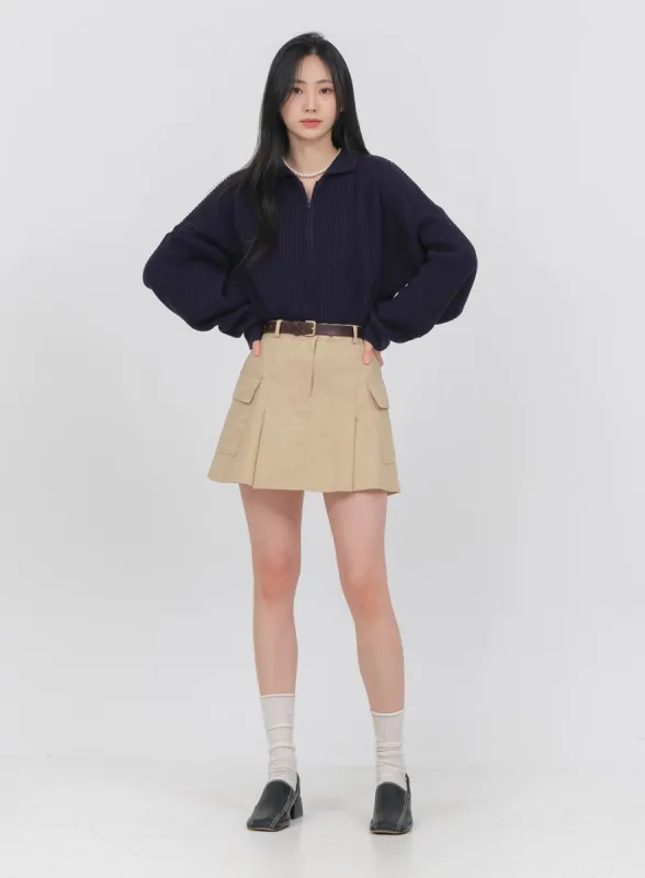 Double Pocket Pleated Mini Skirt OA01 sold by Lewkin