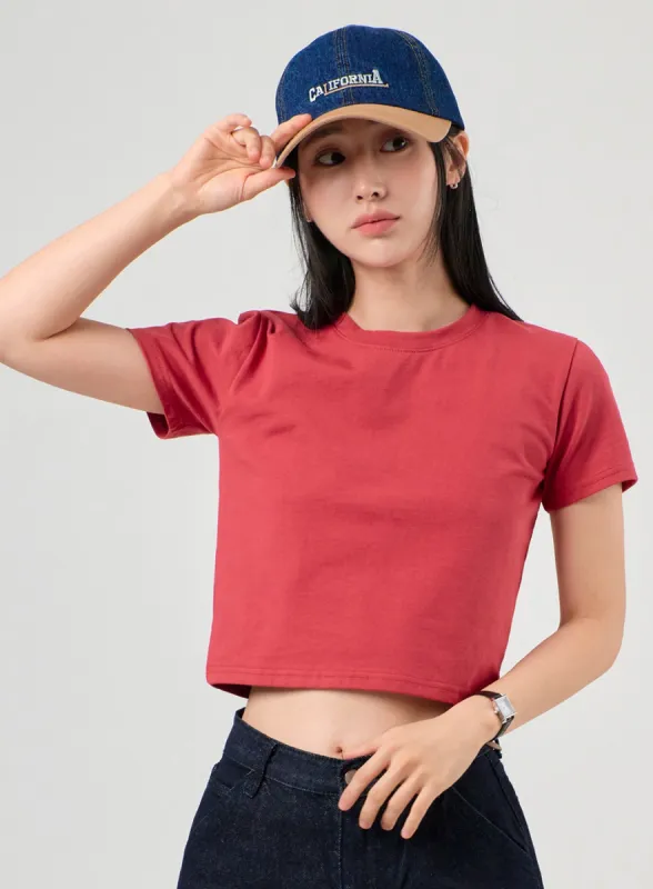 Basic Round Neck Crop Tee OF406 sold by Lewkin