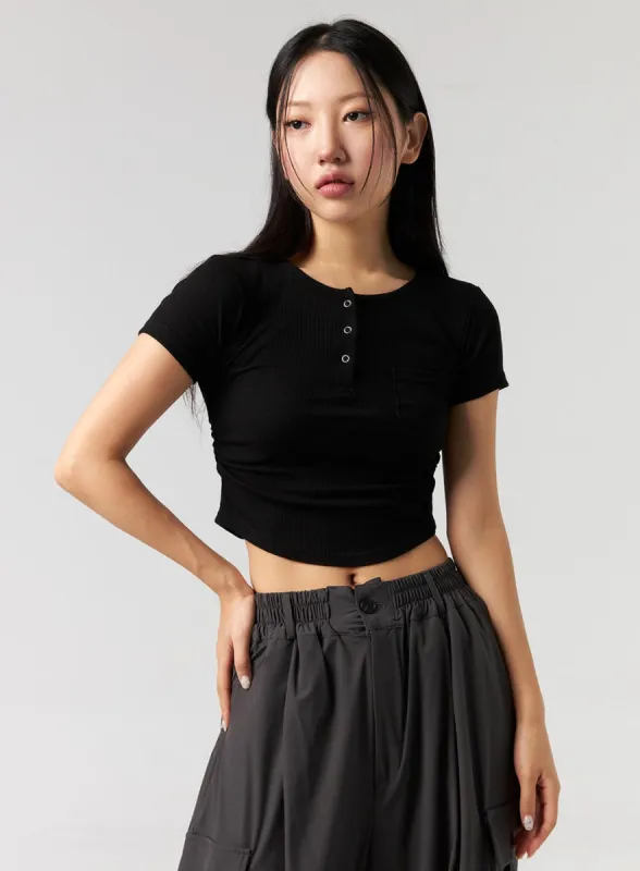Snap Button Cropped Tee CL326 sold by Lewkin