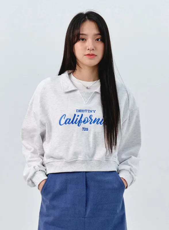 Collared Graphic Sweatshirt OO316 sold by Lewkin