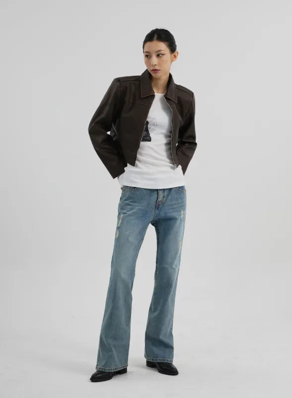 Wide Ripped Bootcut Jeans CF309 sold by Lewkin