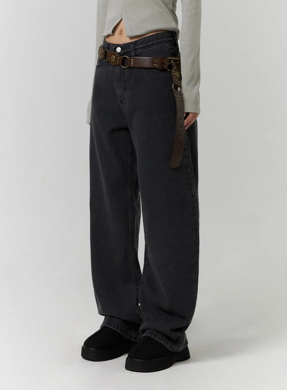 Denim Solid Wide Leg Jeans CD319 sold by Lewkin product image thumbnail 5