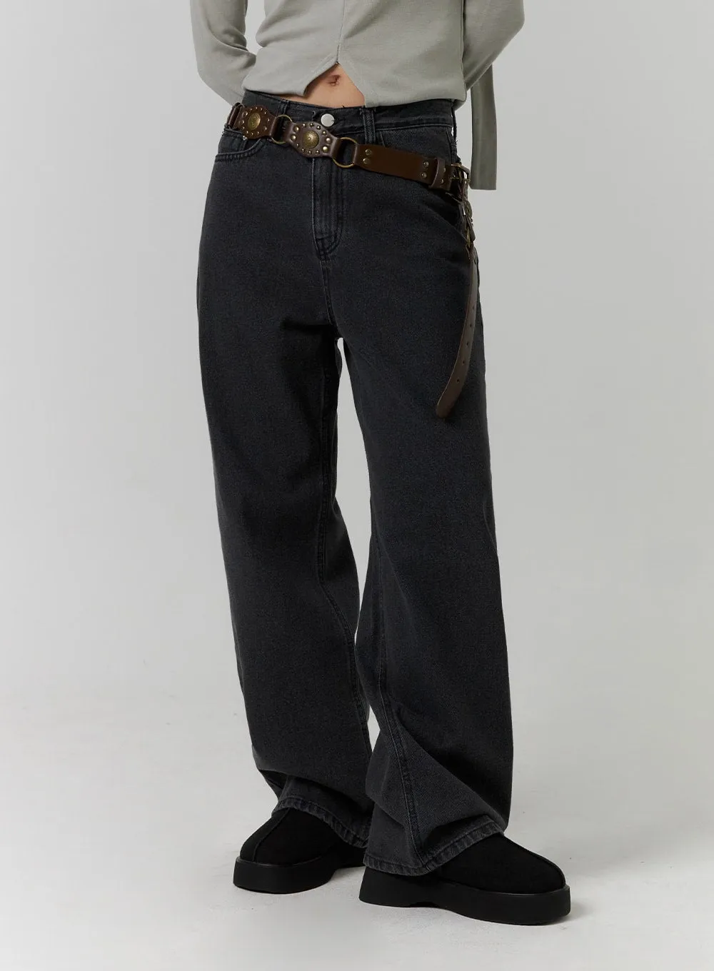 Denim Solid Wide Leg Jeans CD319 sold by Lewkin product image thumbnail 4