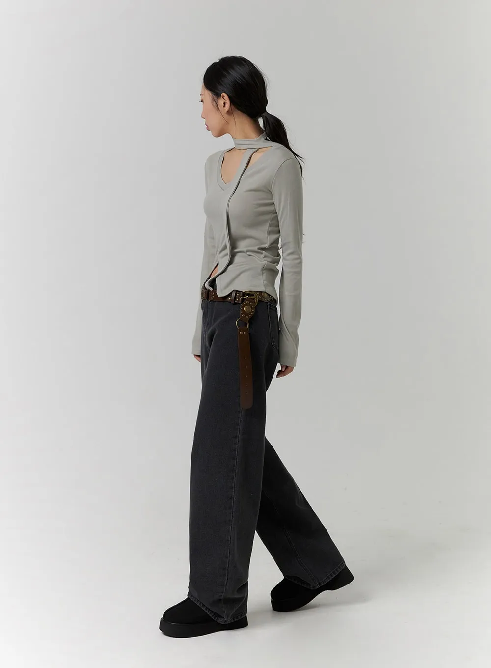 Denim Solid Wide Leg Jeans CD319 sold by Lewkin product image thumbnail 3