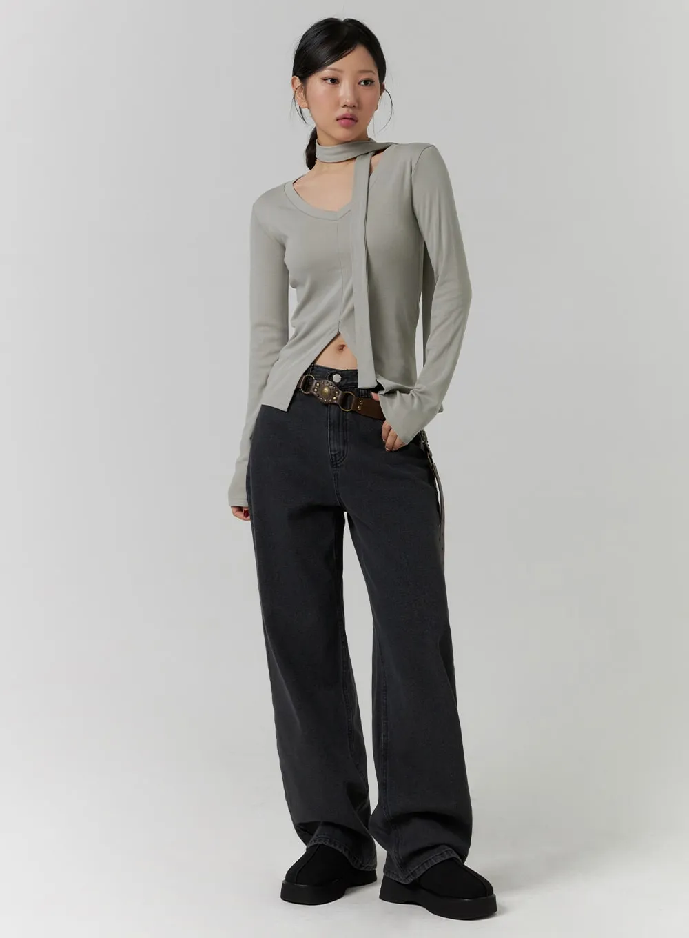 Denim Solid Wide Leg Jeans CD319 sold by Lewkin