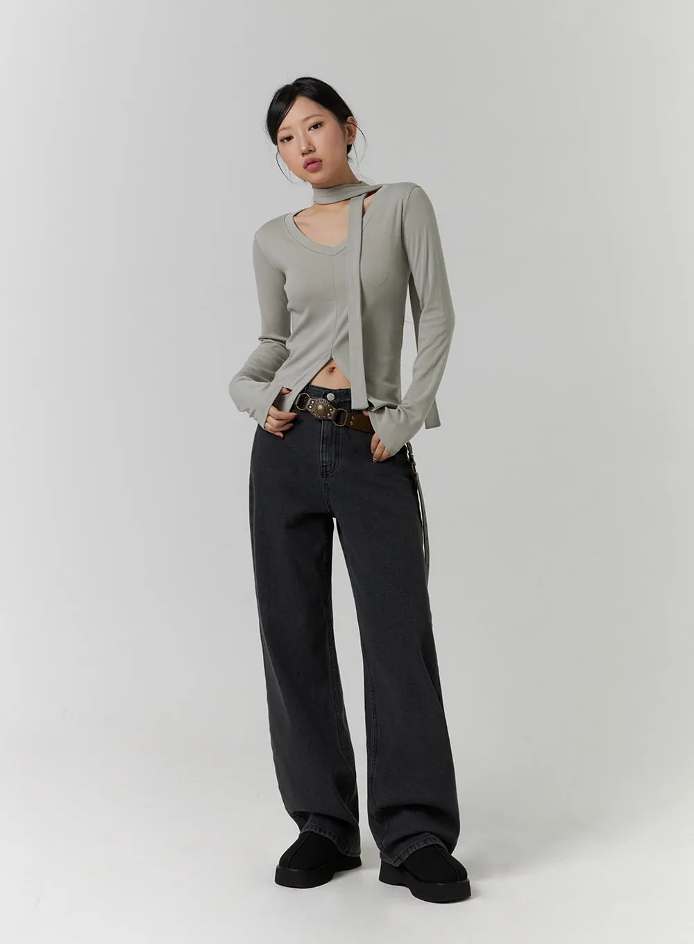 Denim Solid Wide Leg Jeans CD319 sold by Lewkin product image thumbnail 2