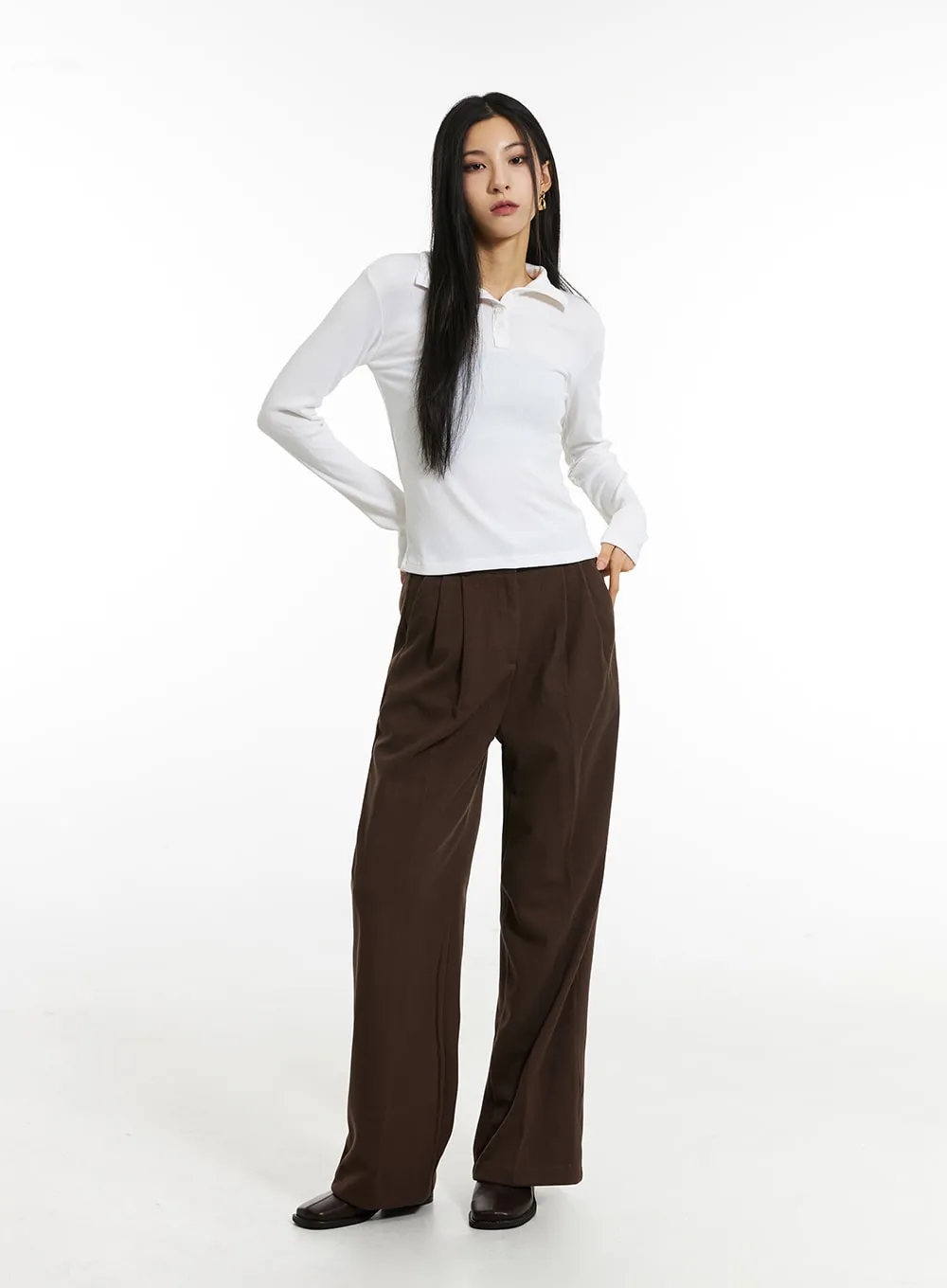 Pintuck Wide-Leg Pants IN308 sold by Lewkin