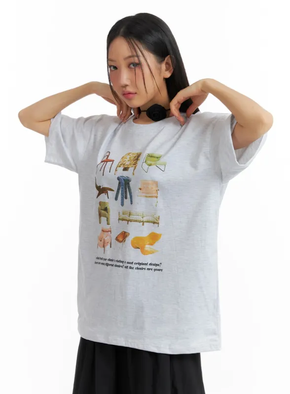 Round Neck Graphic Tee IM404 sold by Lewkin