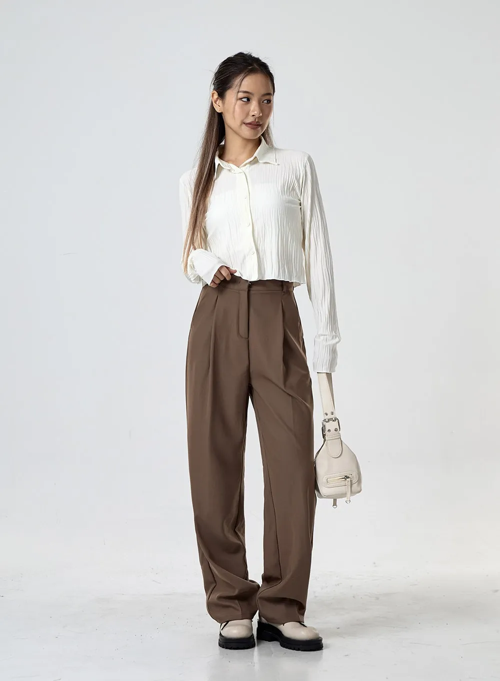 Pintuck Wide Tailored Pants With 3 Versions Of Length CG24 sold by Lewkin product image thumbnail 4