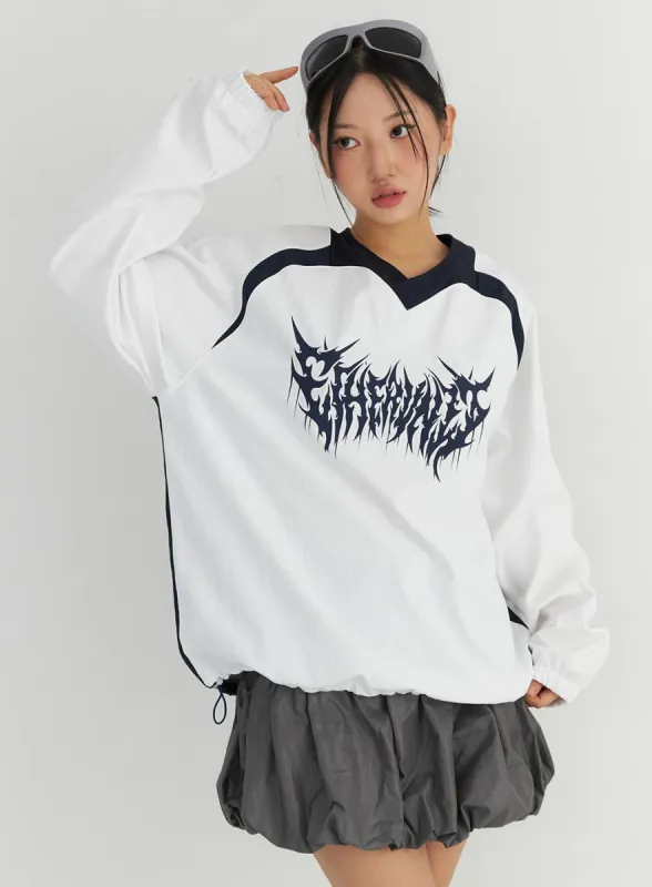 Graphic V-Neck Fleeced Sweatshirt CO310 sold by Lewkin
