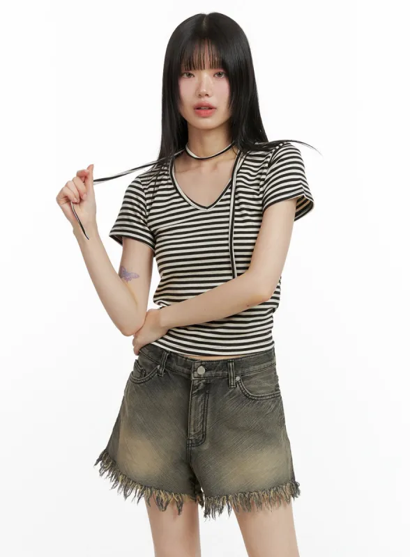 Stripe V-Neck T-Shirt CL401 sold by Lewkin