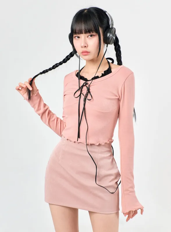 Ribbon Halter Shirring Crop Top IJ430 sold by Lewkin