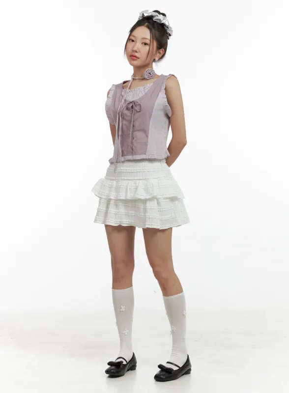 Textured Ruffle Mini Skirt OL402 sold by Lewkin