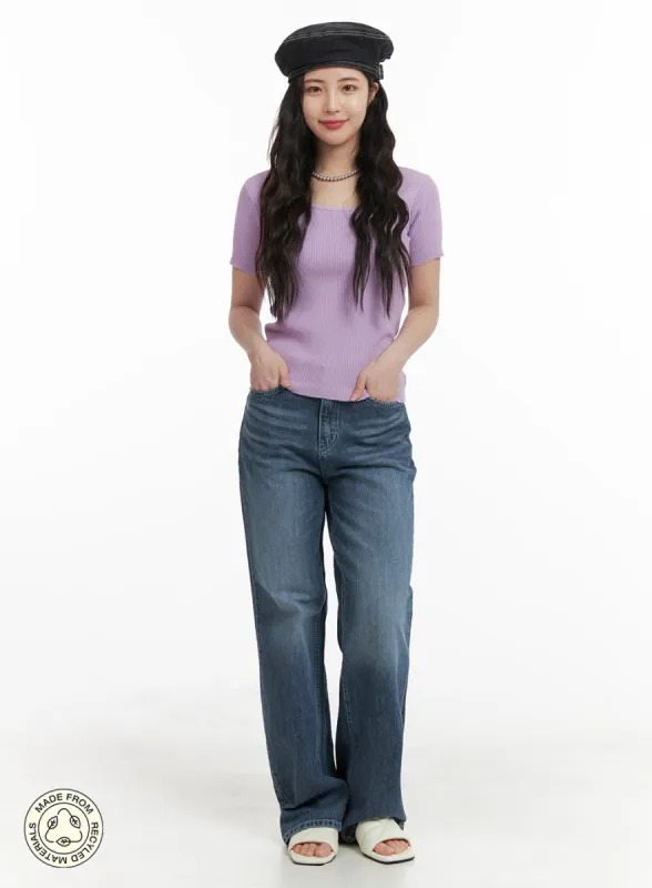 Recycled Light Washed Straight Jeans OM425 sold by Lewkin