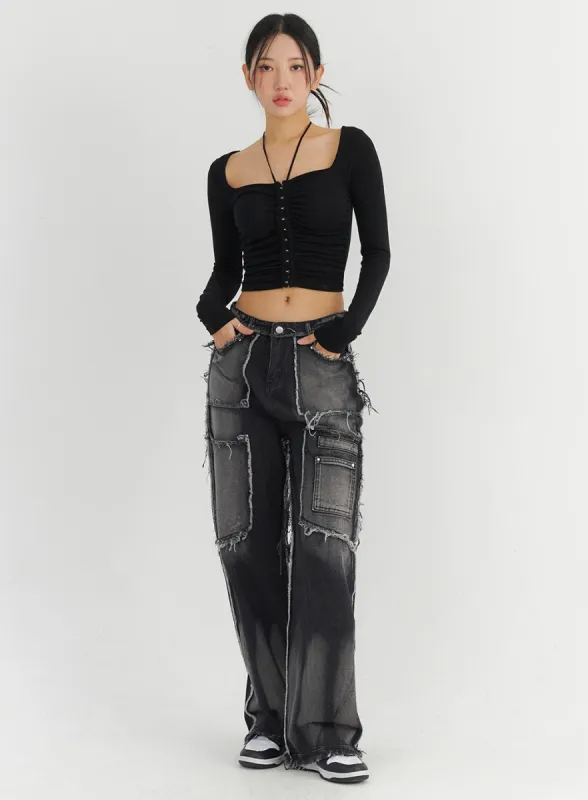Rugged Patchwork Jeans CO324 sold by Lewkin
