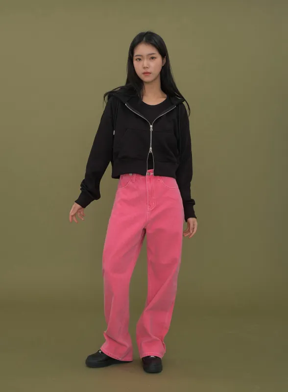 Two Way Cropped Hoodie Zip Up C2601 sold by Lewkin