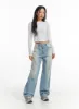 Mid Waist Wide Leg Pocket Jeans CJ425 sold by Lewkin