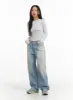 Mid Waist Wide Leg Pocket Jeans CJ425 sold by Lewkin