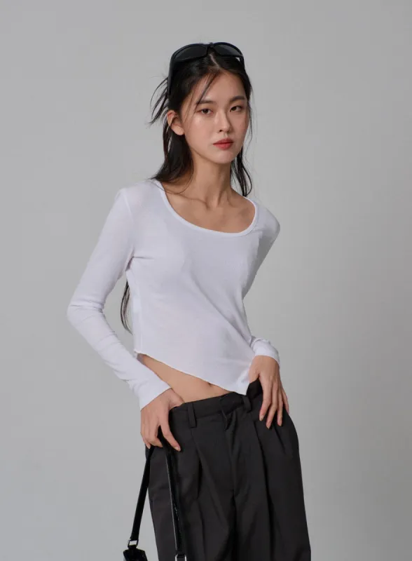 Scoop Neck Unbalanced Cropped Top IJ313 sold by Lewkin