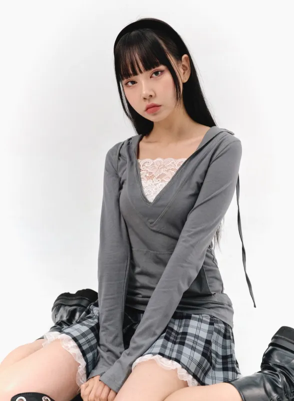 Lace Hoodie Top IS321 sold by Lewkin