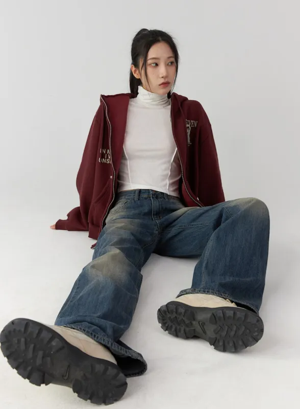 Eleven Graphic Lettering Oversized Zip-Up Hoodie CD322 sold by Lewkin