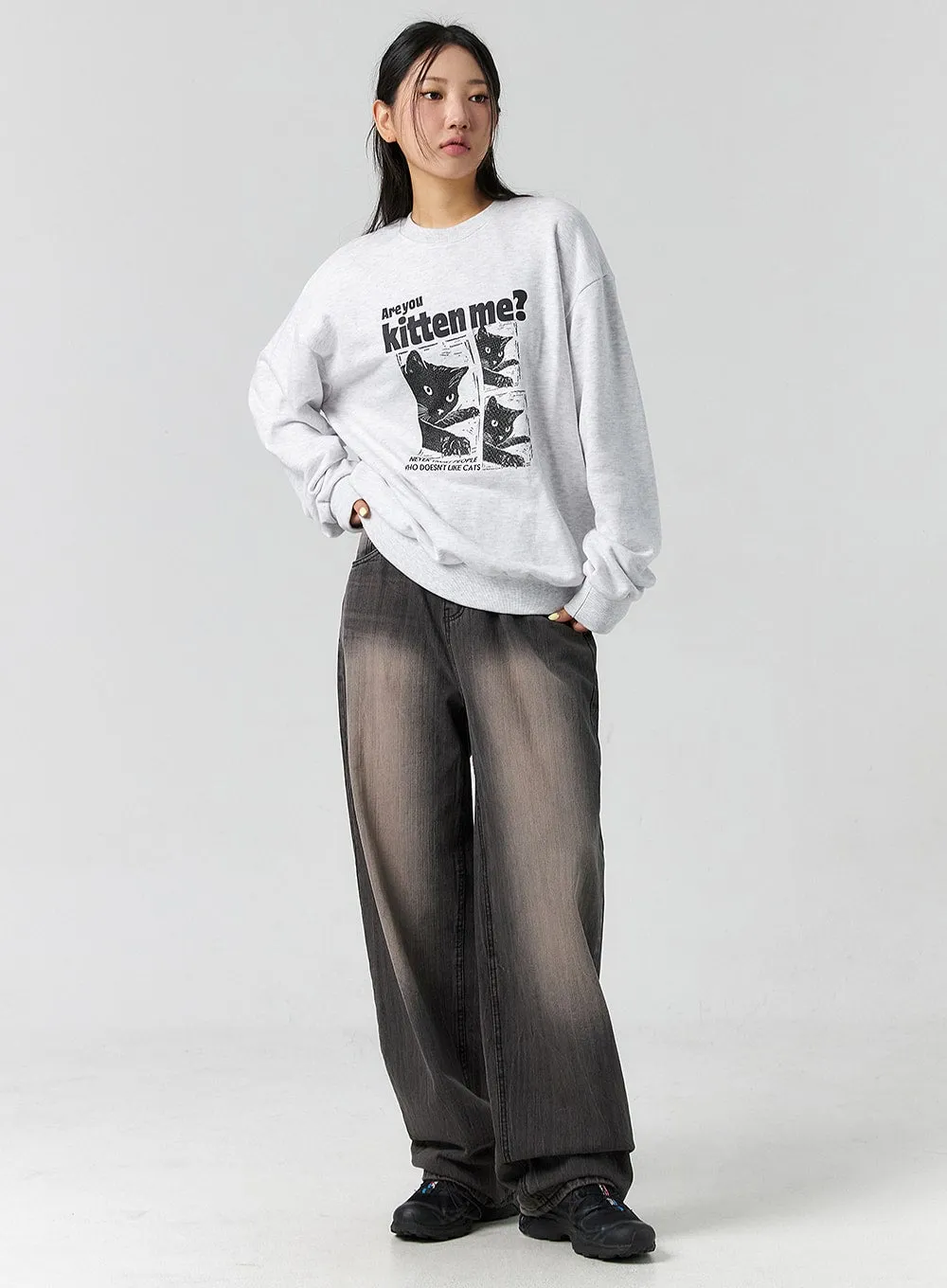 Vintage Wash Wide Leg Jeans CS303 sold by Lewkin