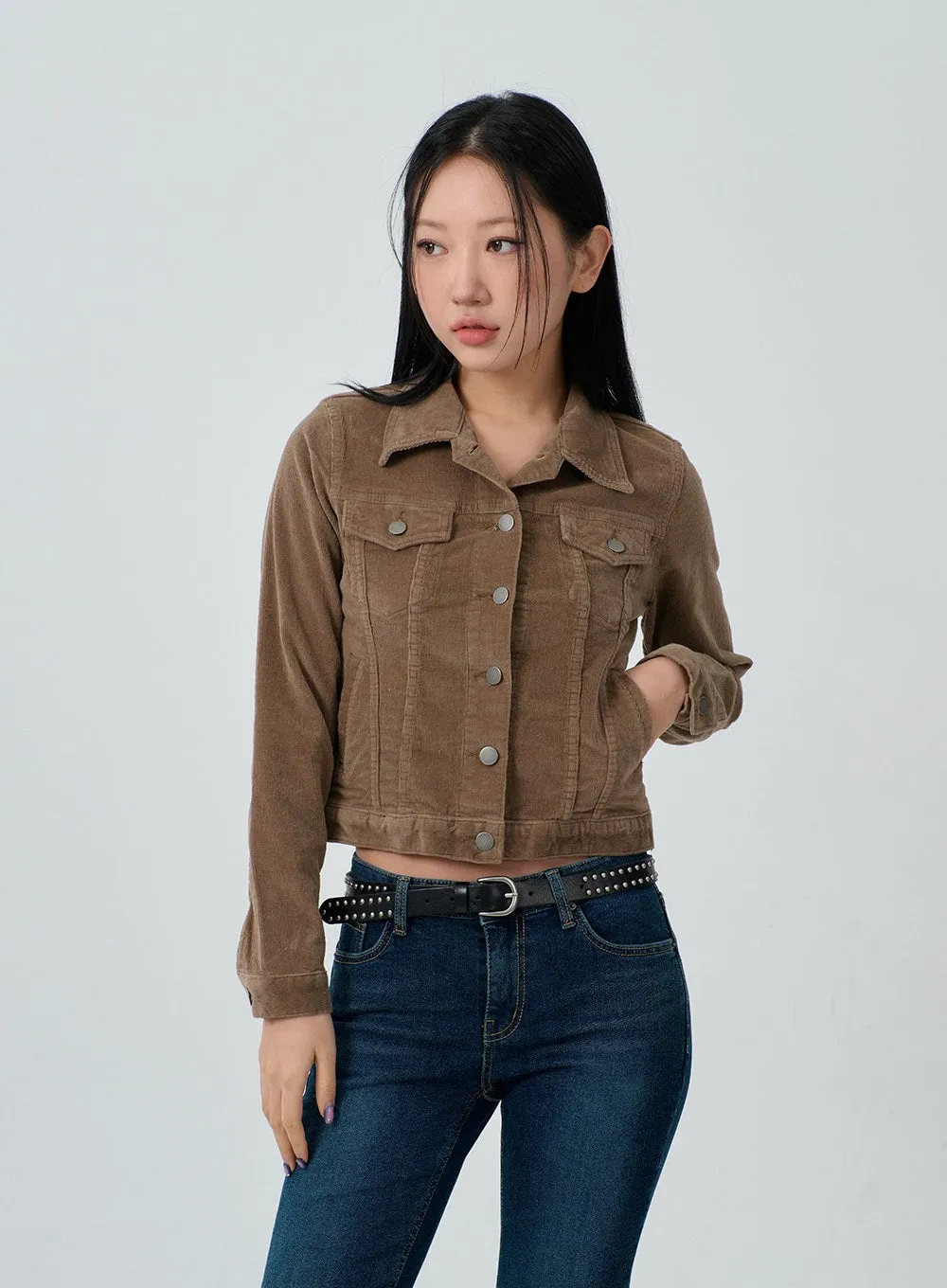 Cotton Blend Button Cropped Jacket CJ303 sold by Lewkin product image thumbnail 5