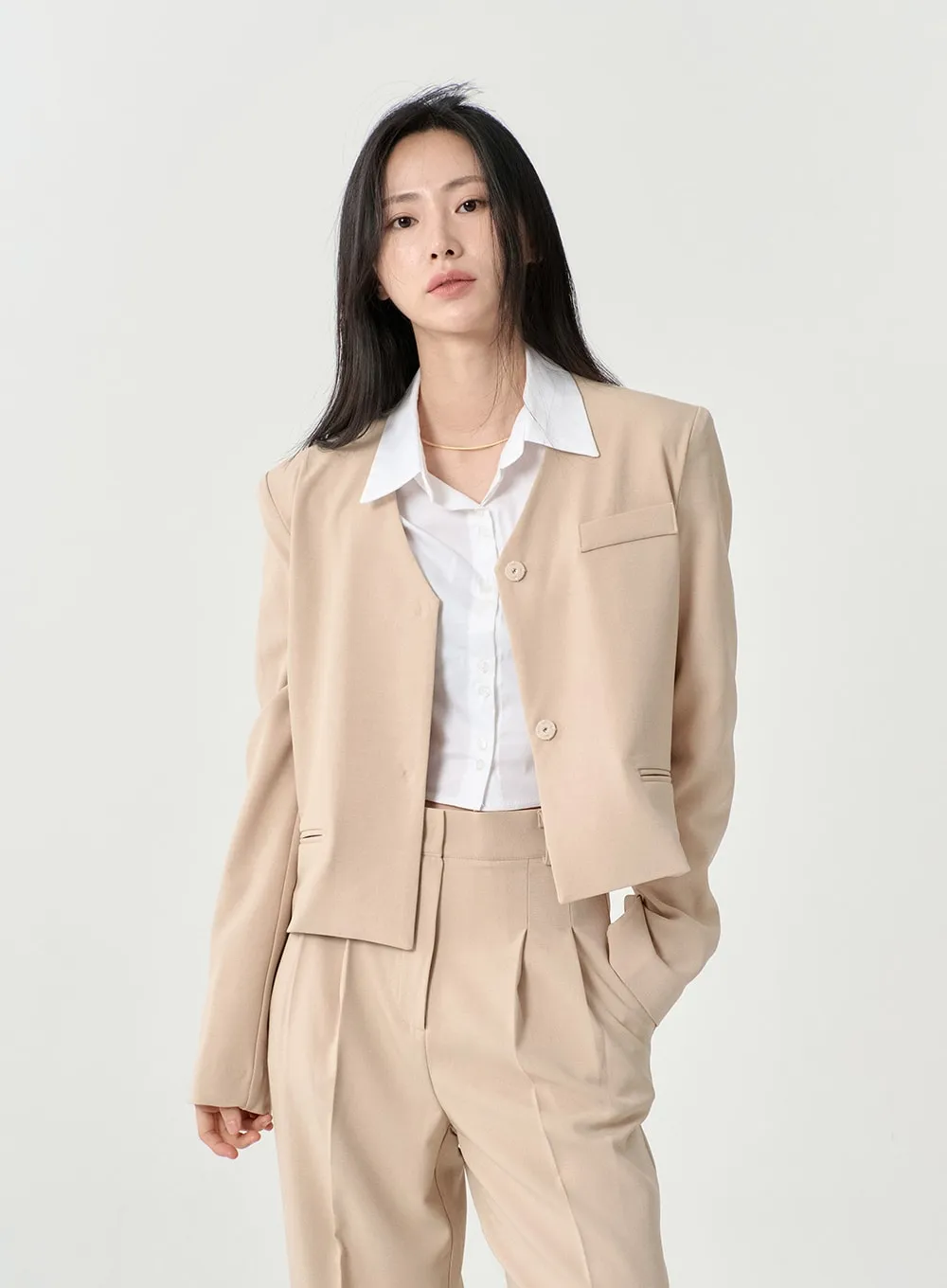 No Collar Semi Cropped Blazer OS13 sold by Lewkin