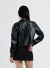 Front Pocket Faux Black Leather Crop Jacket CO05 sold by Lewkin