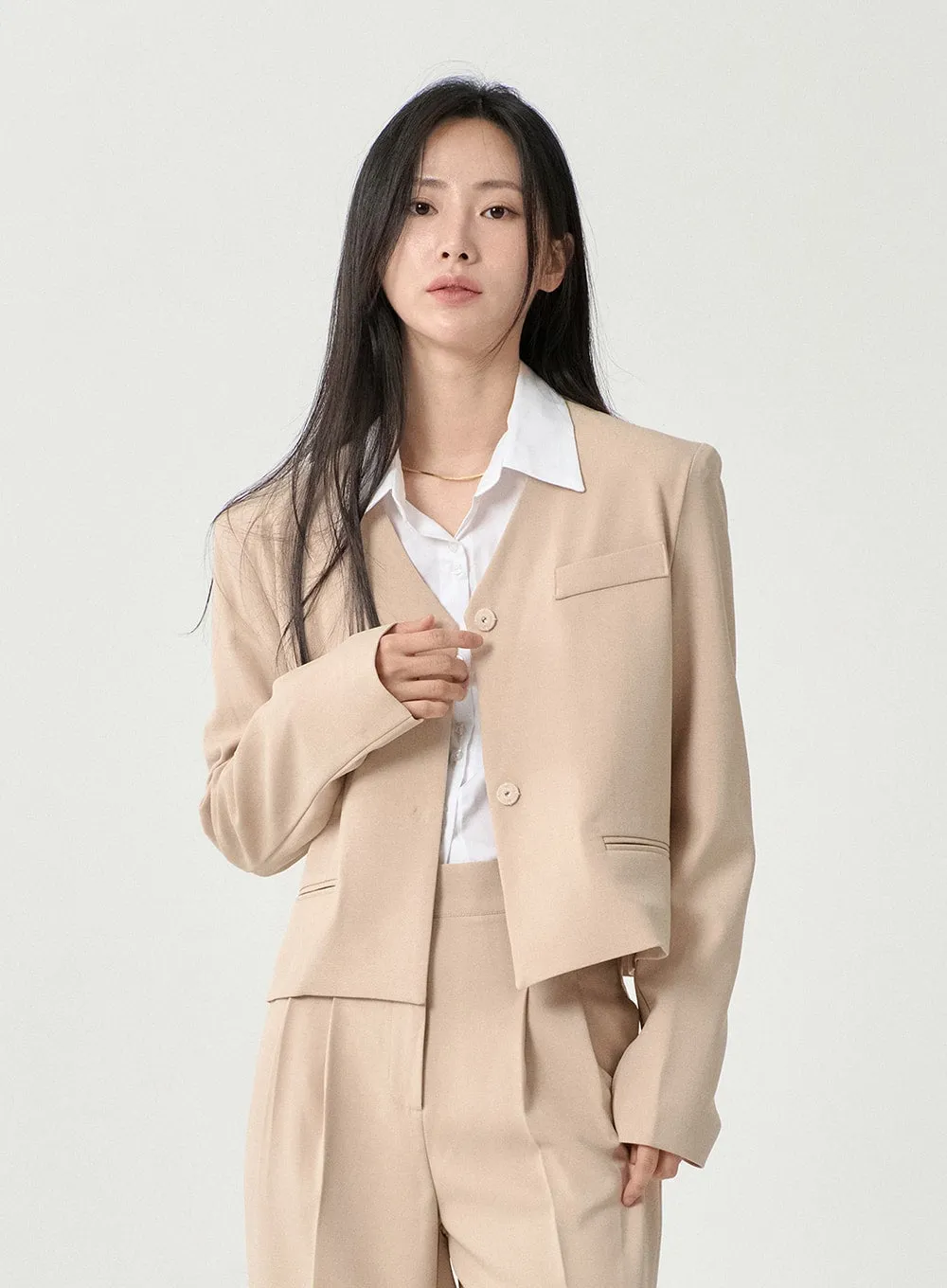 No Collar Semi Cropped Blazer OS13 sold by Lewkin product image thumbnail 4