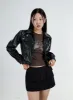Front Pocket Faux Black Leather Crop Jacket CO05 sold by Lewkin