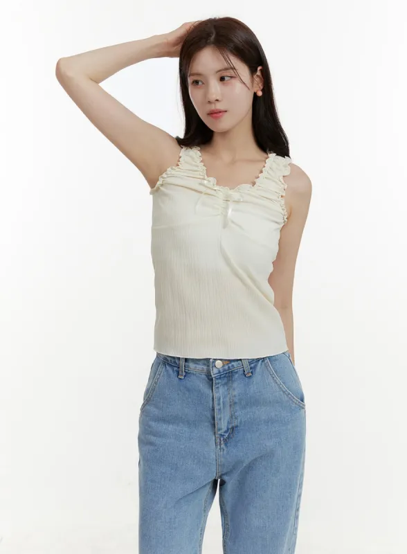 Ribbon Shirred Sleeveless Top OY409 sold by Lewkin